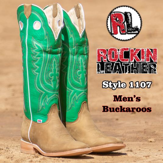 1107 - RockinLeather Men's Buckaroo Green Shaft Western Boot