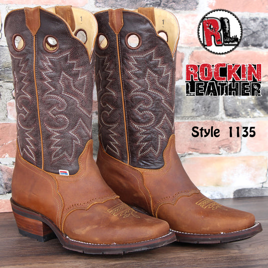 1135 - RockinLeather Men's Distressed Brown Narrow Square Toe Western Boot