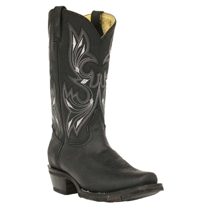 1149 - RockinLeather Men's Black Oiled Narrow Square Toe Western Boot