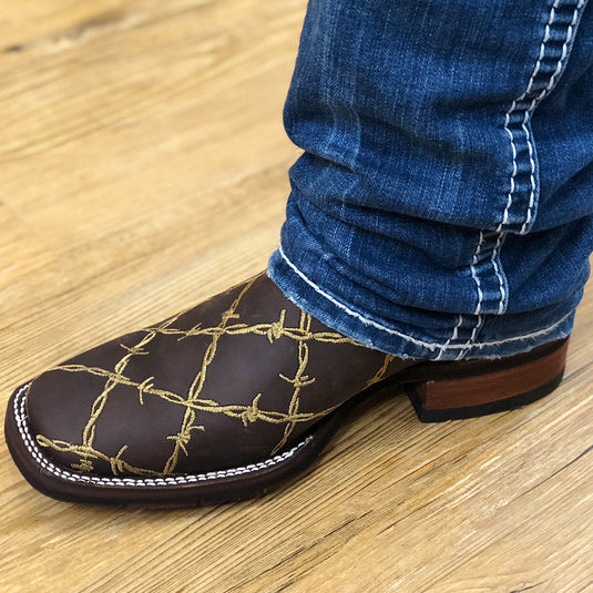 1154 - RockinLeather Men's Barbed Wire Square Toe Western Boot