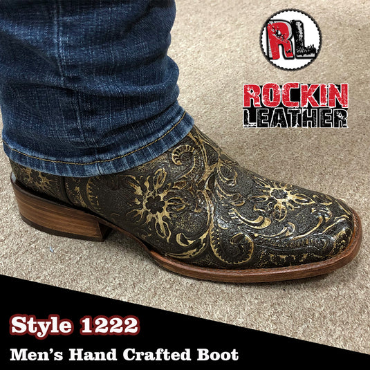 1222 - RockinLeather Men's Kassandra Mezquite Stamped Cowhide Leather Boot