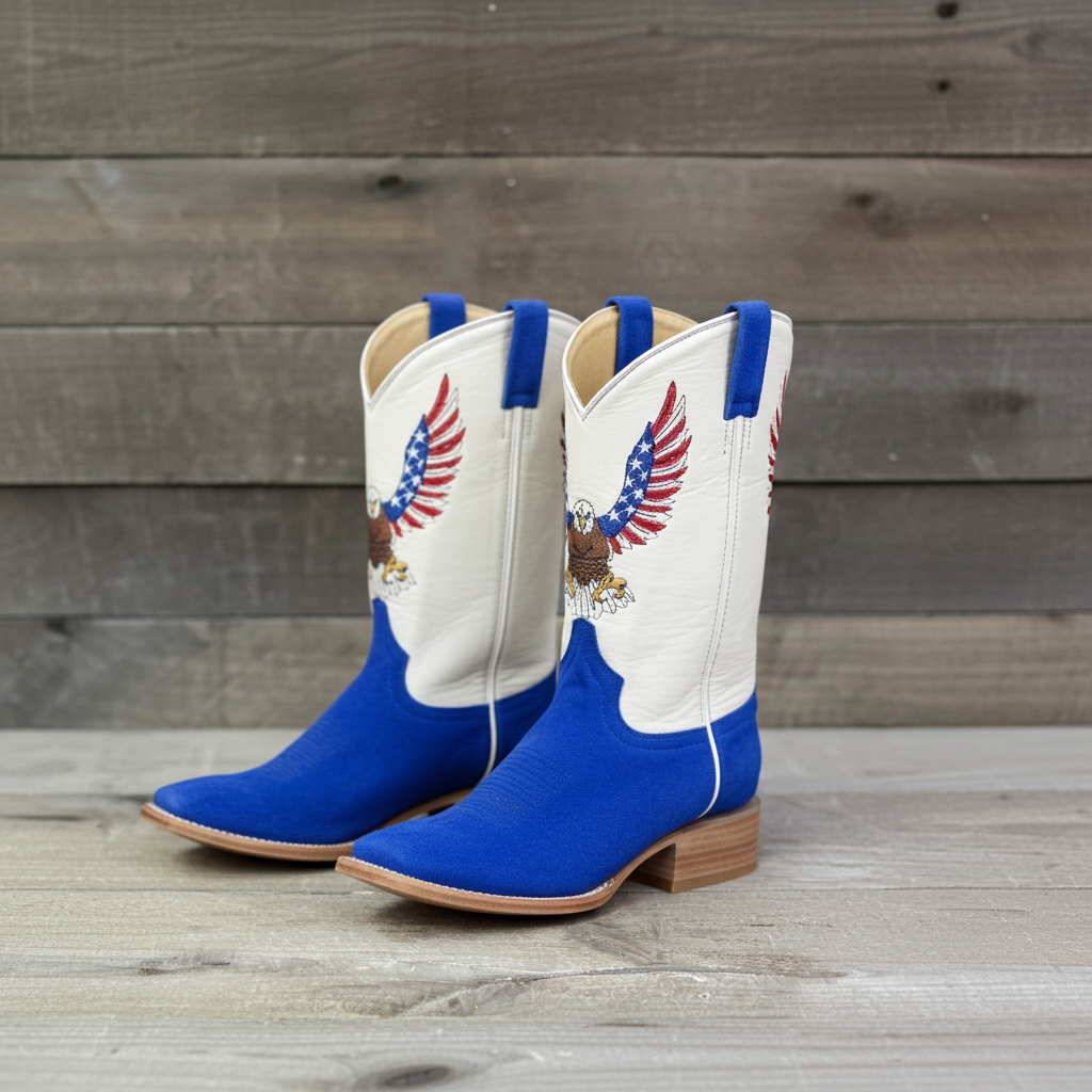 1242 - RockinLeather Men's Blue Suede Leather Boot W/Eagle Embroidery