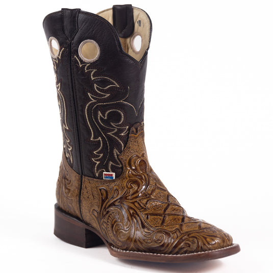 1229 - RockinLeather Men's Capuccino Stamped Cowhide Leather Boot