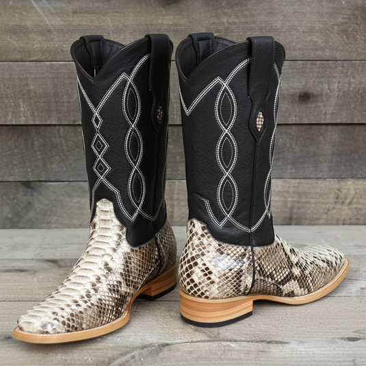8005 - RockinLeather Men's Natural Python Square Toe Western Boot