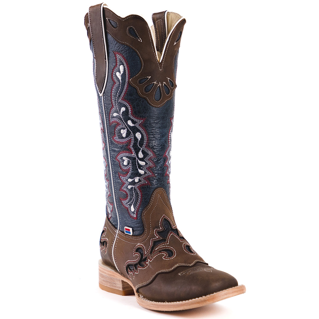 2127 - RockinLeather Women's Tall Distressed Brown Boot With Wide Squa