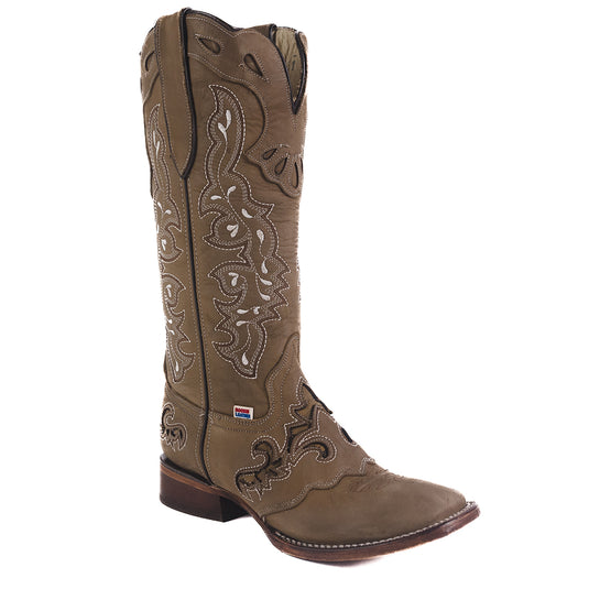 2158 - RockinLeather Women's Tall Brown on Brown Overlay Western Boot