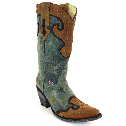 2168 - RockinLeather Women's Blue Jean Crater Western Boot with Overlay