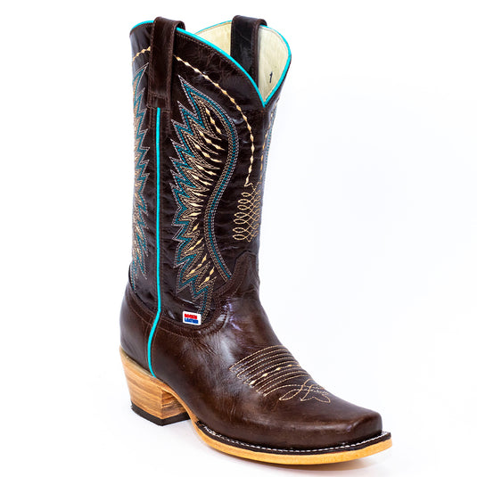 2173 - RockinLeather Women's Chocolate Gloss Western Boot W/Eagle Wings