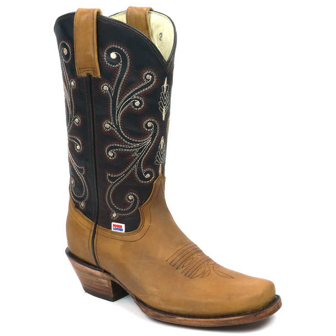 2184 - RockinLeather Ladies Tan Crazy Horse Narrow Square Toe Western Boots