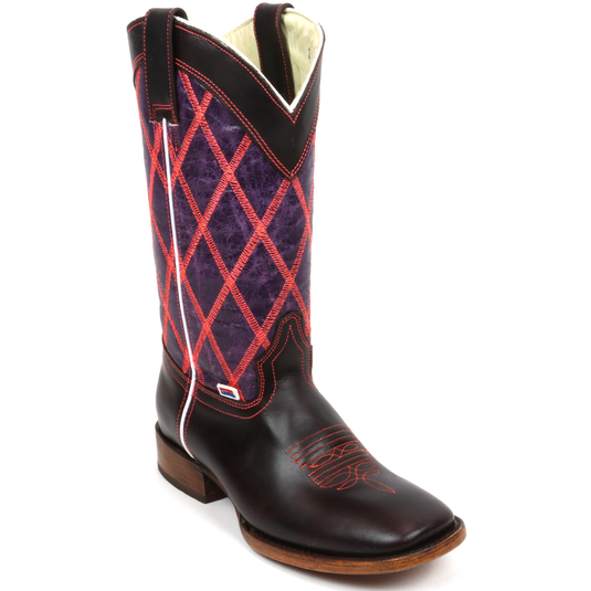 2185 - RockinLeather Ladies Pink & Purple Criss Cross Western Boot