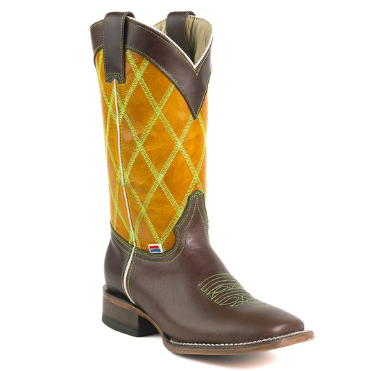 2192 - RockinLeather Women's Chocolate Ranch Western Boot w/Green Embroidery