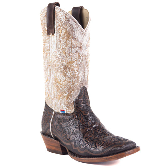 2200 - RockinLeather Women's Floral Leather Stamped Western Boot