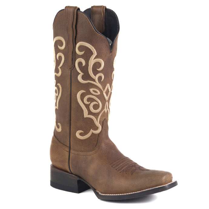 2803 - RockinLeather Women's Gaucho Brown Western Boot w/Raised Embroidery
