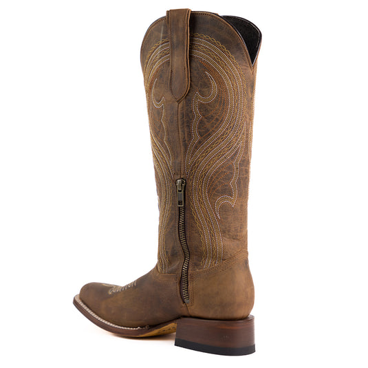 2807 - RockinLeather Women's Mad Dog Brown Western Boot with Inside Zipper