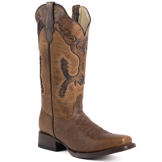 2808 - RockinLeather Women's Gaucho Orix Leather with Crater Overlay Western Boot
