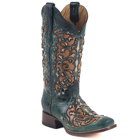 2814 - RockinLeather Women's Turquoise Crater Square Toe Western Boot
