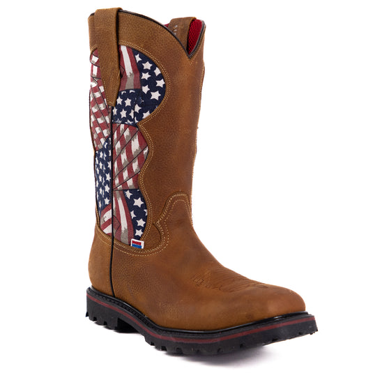 3126 - RockinLeather Men's Crazy Flotter Cowhide Americana Steel Toe Work Boot