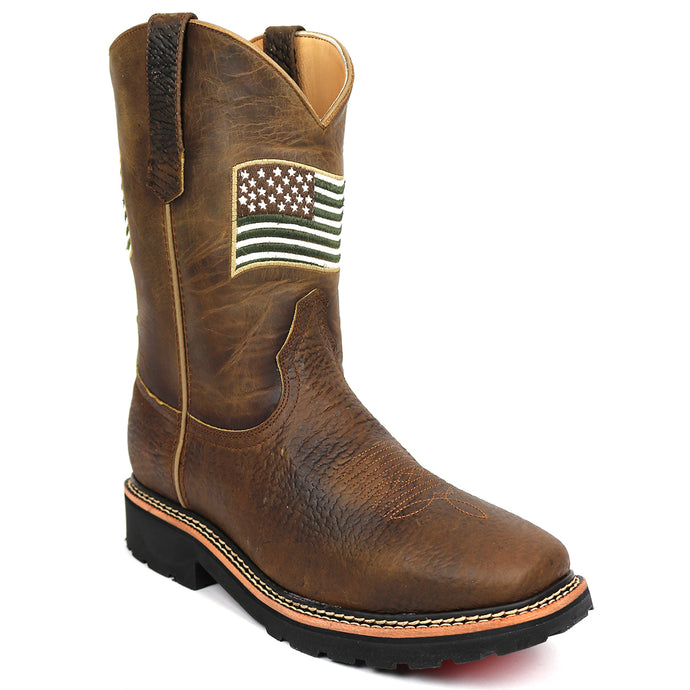 5017- RockinLeather Men's American Flag Steel Toe Work Boot