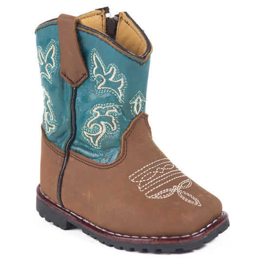 5507 T - RockinLeather Toddler Turquoise/Tabaco Cowhide Boot
