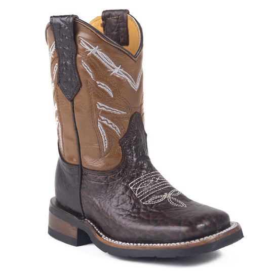 5511 CY - RockinLeather Children's Chocolate Bullhide Stamp Leather Boot