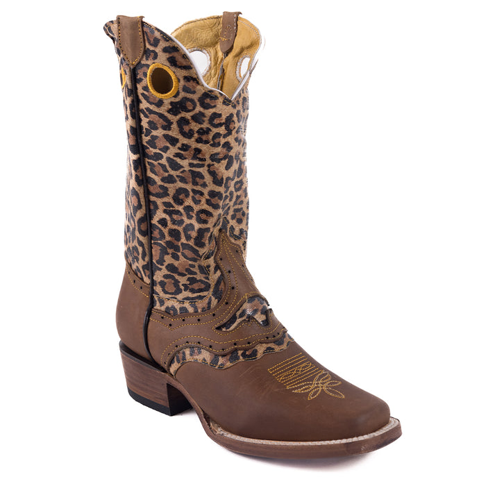 6500 - RockinLeather Women's Leopard Print Cowhide Underlay Western Boot