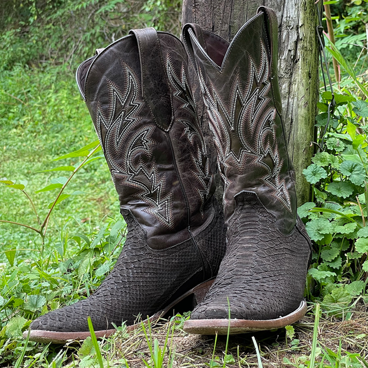 8002 - RockinLeather Men's Sanded Chocolate Python Square Toe Western Boot