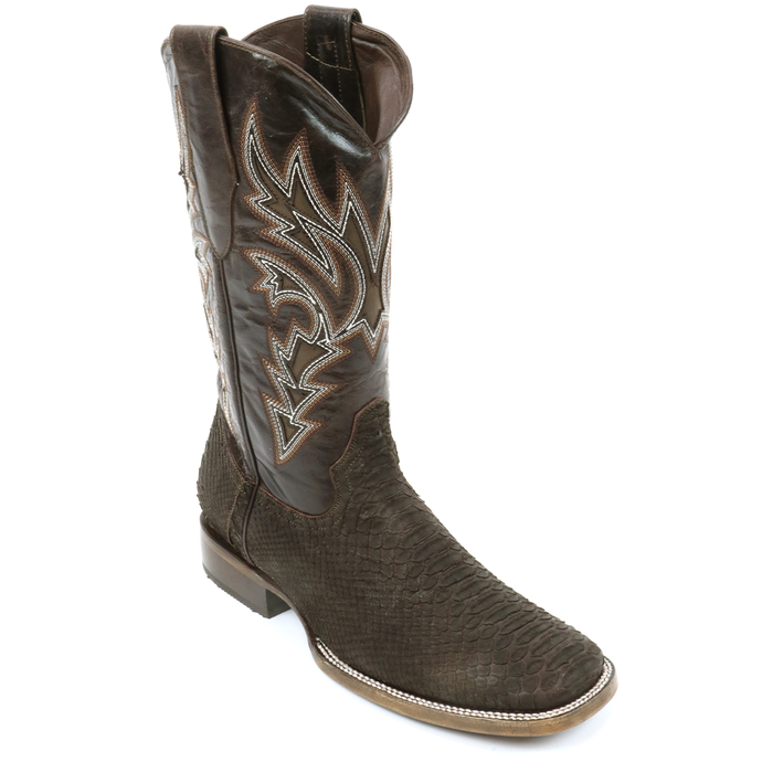 8002 - RockinLeather Men's Sanded Chocolate Python Square Toe Western Boot