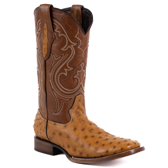 8026 - RockinLeather Men's Honey Full Quill Ostrich Square Toe Western Boot
