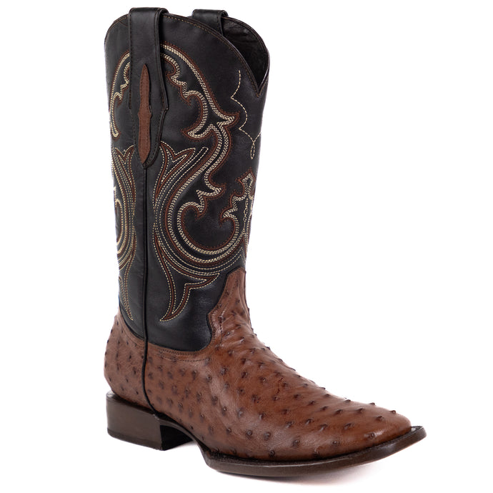 8029 - RockinLeather Men's Coffee Full Quill Ostrich Square Toe Western Boot