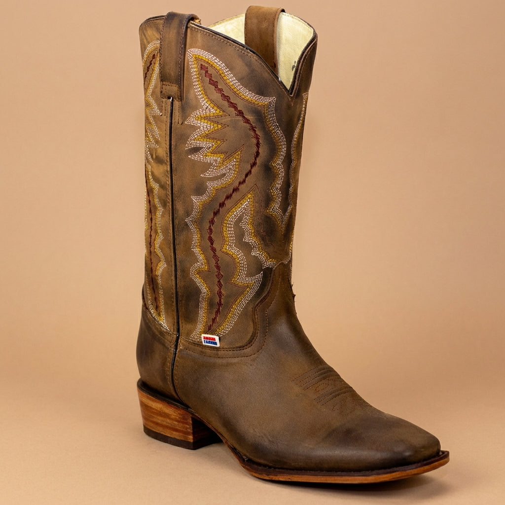 100% Leather Men\'s Brown Distressed Western Boot. US 9. Gray & Black. Handmade | Shoes | 0 Leather Mens Brown Distressed Western  main image 3