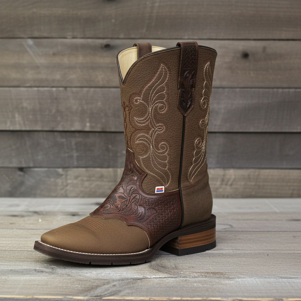 1127 - RockinLeather Men's Hand Tooled Overlay Western Boot