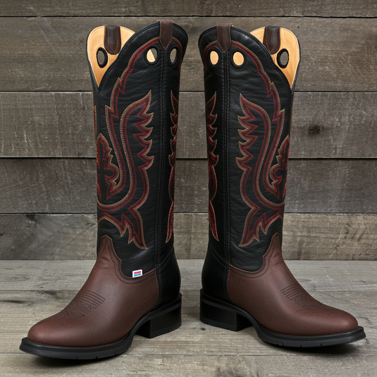 1256 - RockinLeather Men's R Toe Buckaroo Distressed Brown Western Boot