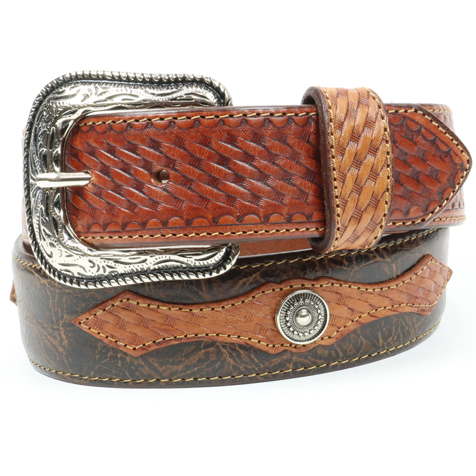 B1007 - RockinLeather Cracked Wax Cowhide Leather Belt W/Basket Weave