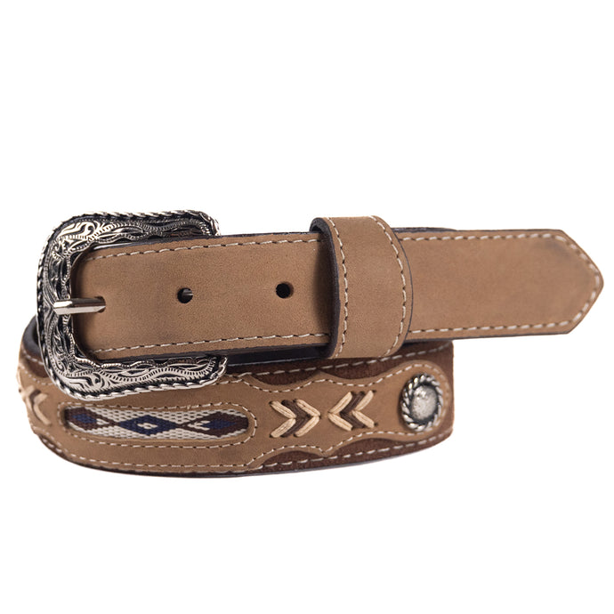 B1049 - RockinLeather Cowhide Children's Leather Belt w/ Aztec Inlays