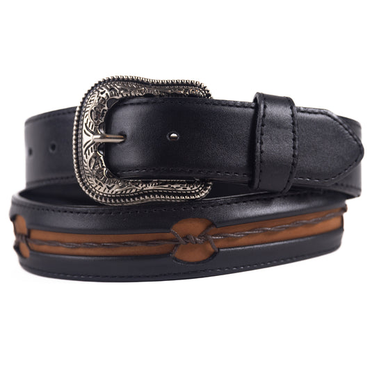 B1052 - RockinLeather Black Cowhide with Brown Barbed Inlay