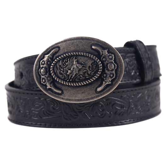 B1053 - RockinLeather Cowhide Children's Leather Belt w/Bull Rider Buckle