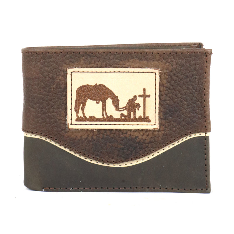 Load image into Gallery viewer, W148 - RockinLeather BiFold Wallet with Cowboy Prayer Leather Patch
