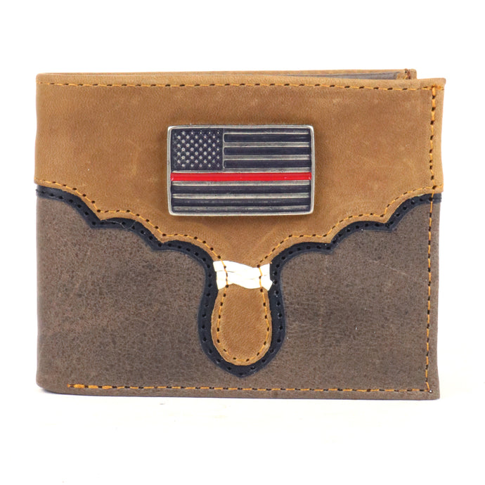 W153 - RockinLeather BiFold Wallet with Thin Red Line Concho