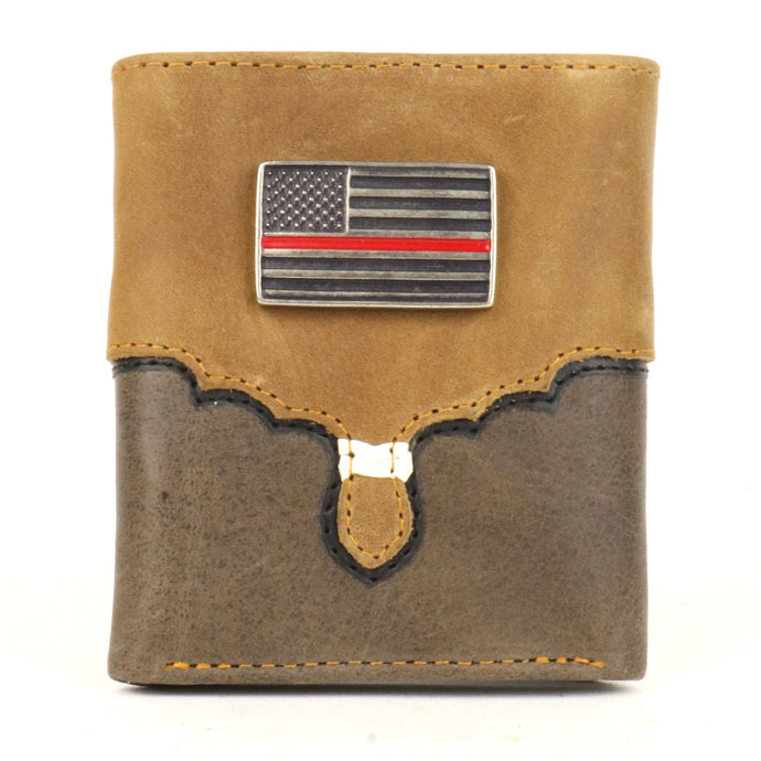W154 - RockinLeather TriFold Wallet with Thin Red Line Concho