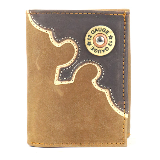 W155 - RockinLeather TriFold Wallet with 12 Gauge Concho