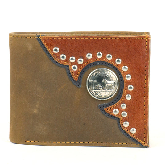 W159 - RockinLeather BiFold Wallet with Cowboy Prayer Concho