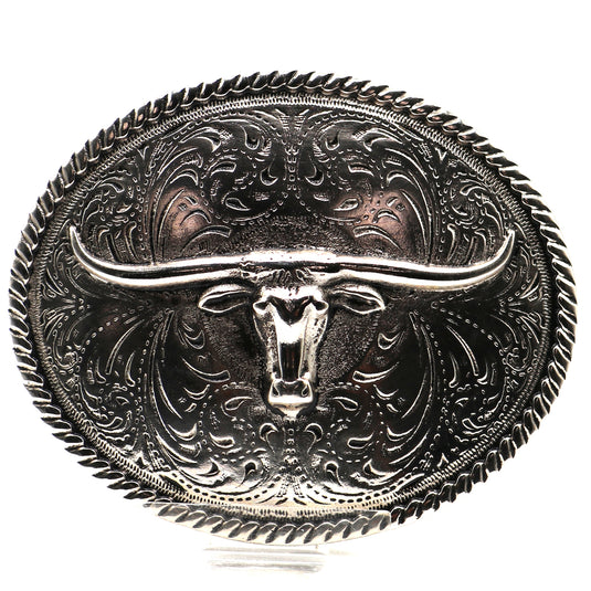 RLB503 - RockinLeather Silver Steer Head Oval Buckle