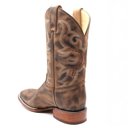 2574 - RockinLeather Women's Distressed Brown Western Boot With Wide Square Toe