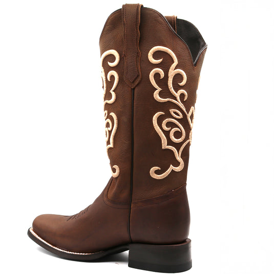 2803 - RockinLeather Women's Gaucho Brown Western Boot w/Raised Embroidery