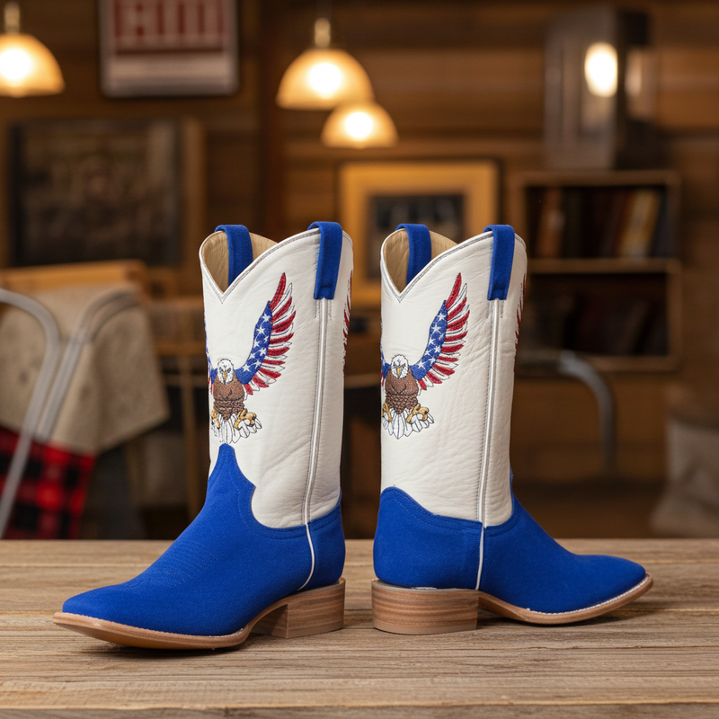 Load image into Gallery viewer, 1242 - RockinLeather Men&#39;s Blue Suede Leather Boot W/Eagle Embroidery

