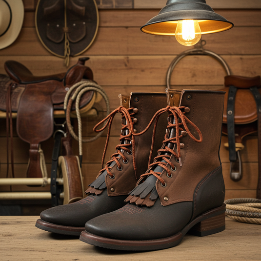 1258 - RockinLeather Men's Square Toe Lace Up Packer Western Boot