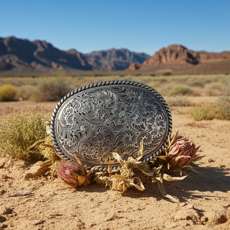 Load image into Gallery viewer, RLB500 - RockinLeather Silver Scrolled Oval Buckle
