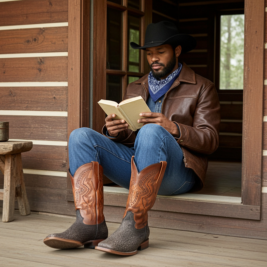 8000 - RockinLeather Men's Distressed Brown Genuine Sharkskin Boots