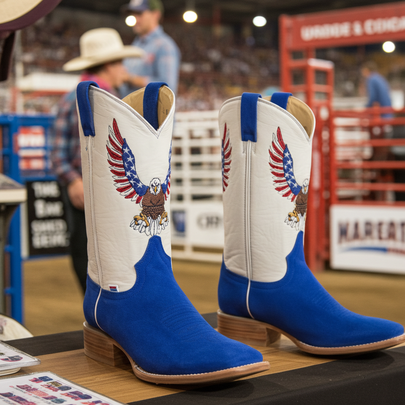 Load image into Gallery viewer, 1242 - RockinLeather Men&#39;s Blue Suede Leather Boot W/Eagle Embroidery
