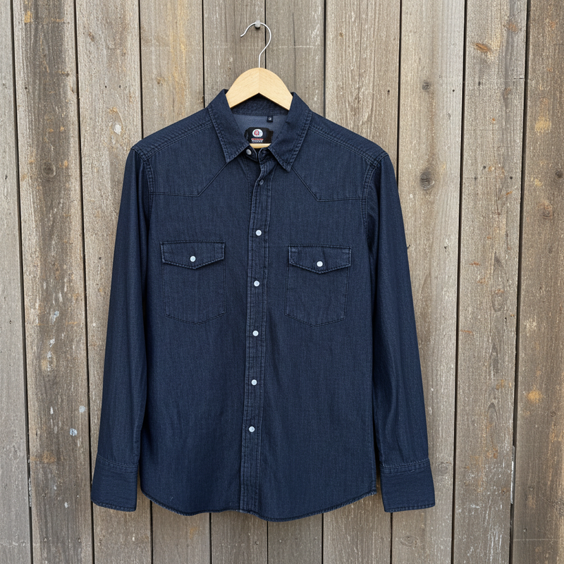 Load image into Gallery viewer, RLLSMS03 - RockinLeather Men's 7.1 oz Distressed Black Denim Western Shirt
